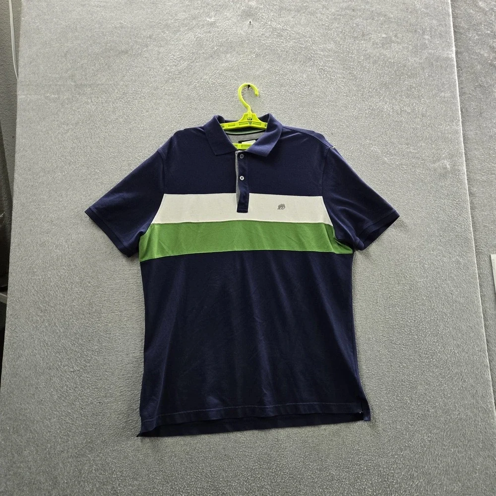 Banana Republic Men Polo XL Navy Striped Button Short Sleeve Logo